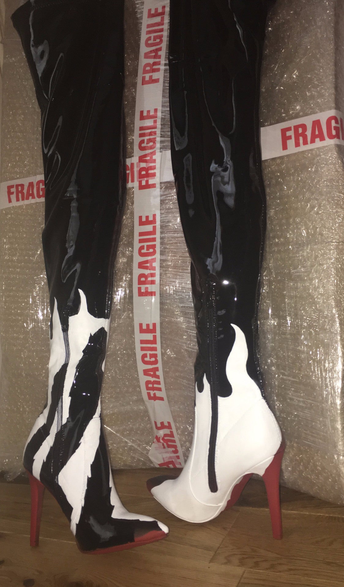 Faux Leather Hand Painted Thigh Boot